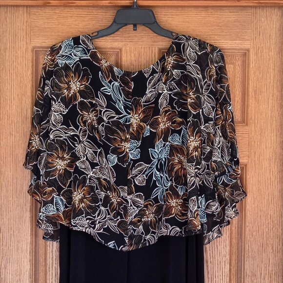 Connected Apparel Black w/Bronze/Floral Chiffon Overlay Dress, Size 24W - Picture 4 of 13